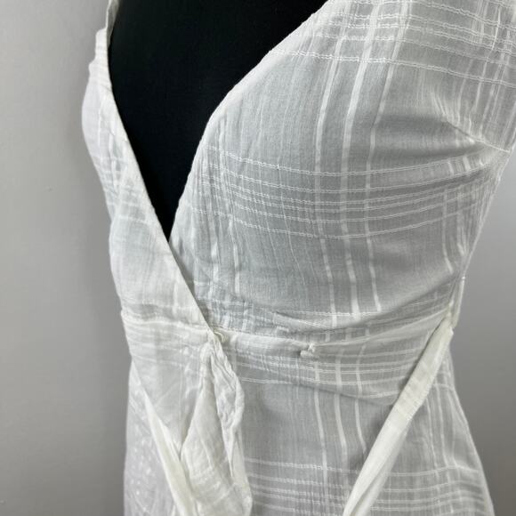 ASOS Design White Plaid Cotton V-Neck Ruffled Mini Wrap Dress Casual Cocktail 0 - Picture 5 of 8